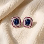 Royal Sapphire Ruby Halo Statement Stud Earrings