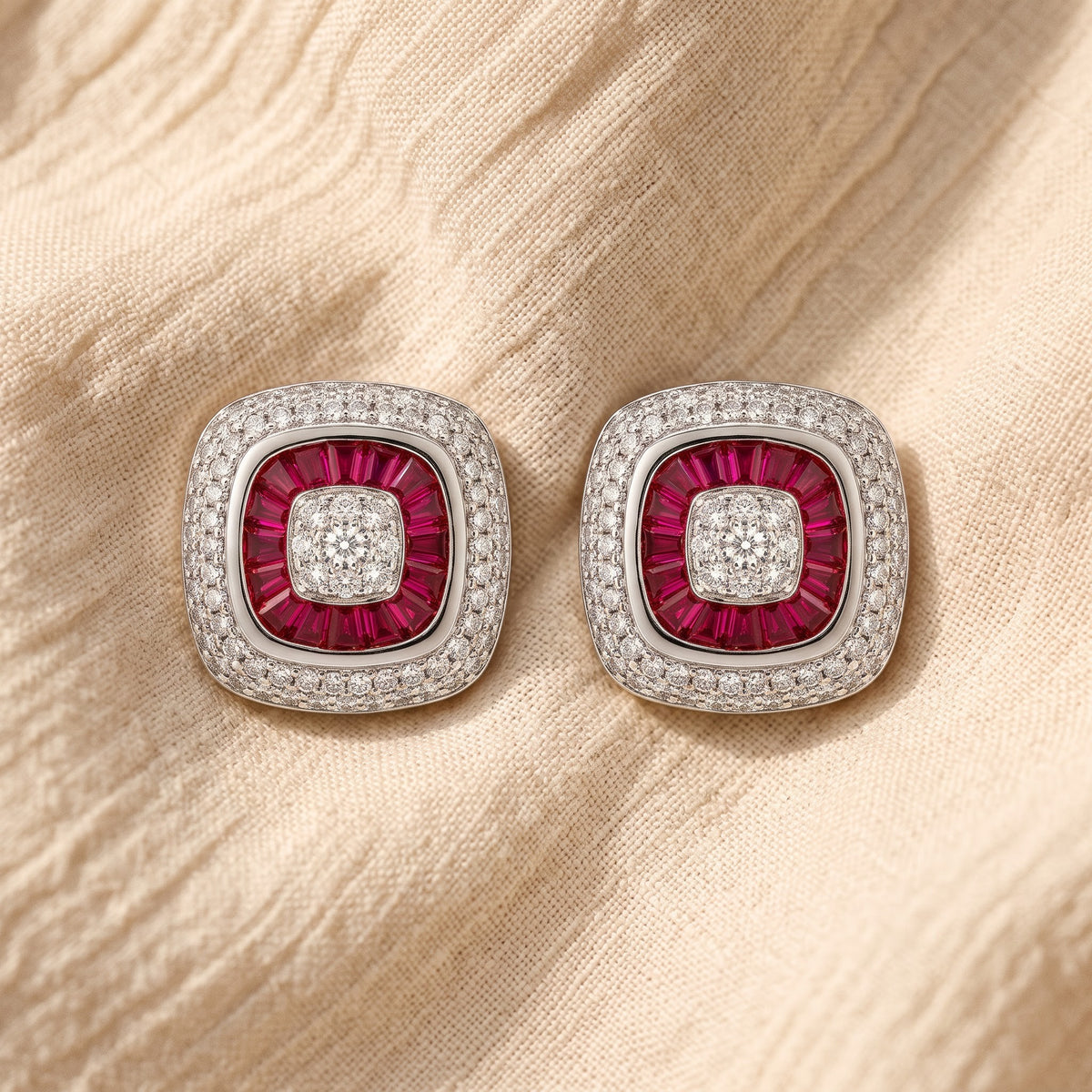 Ruby Radiance Diamond Halo Stud Earrings