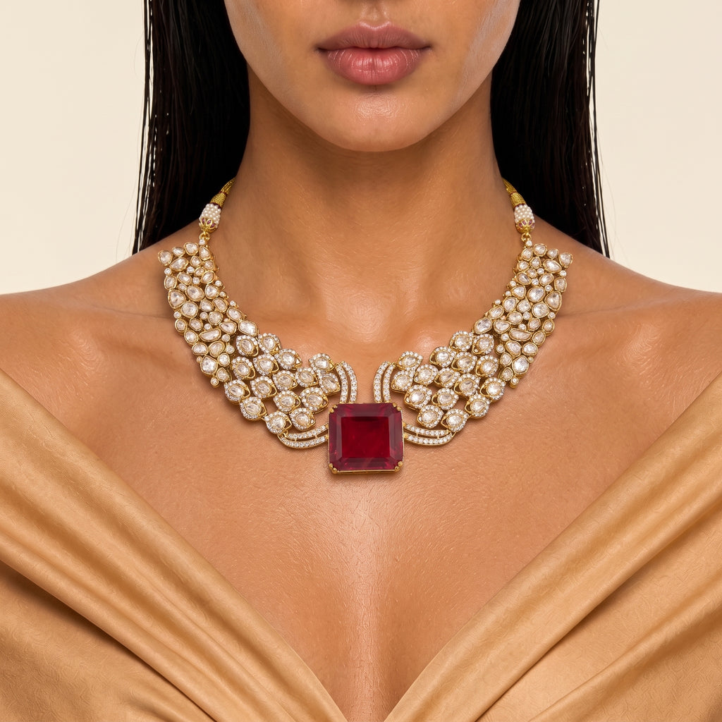 Rubina Ruby Diamond Statement Necklace Set