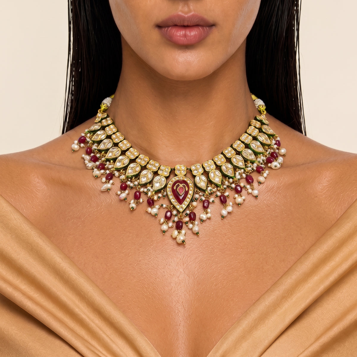 Gulnaar Kundan Meenakari Pearl Necklace Set