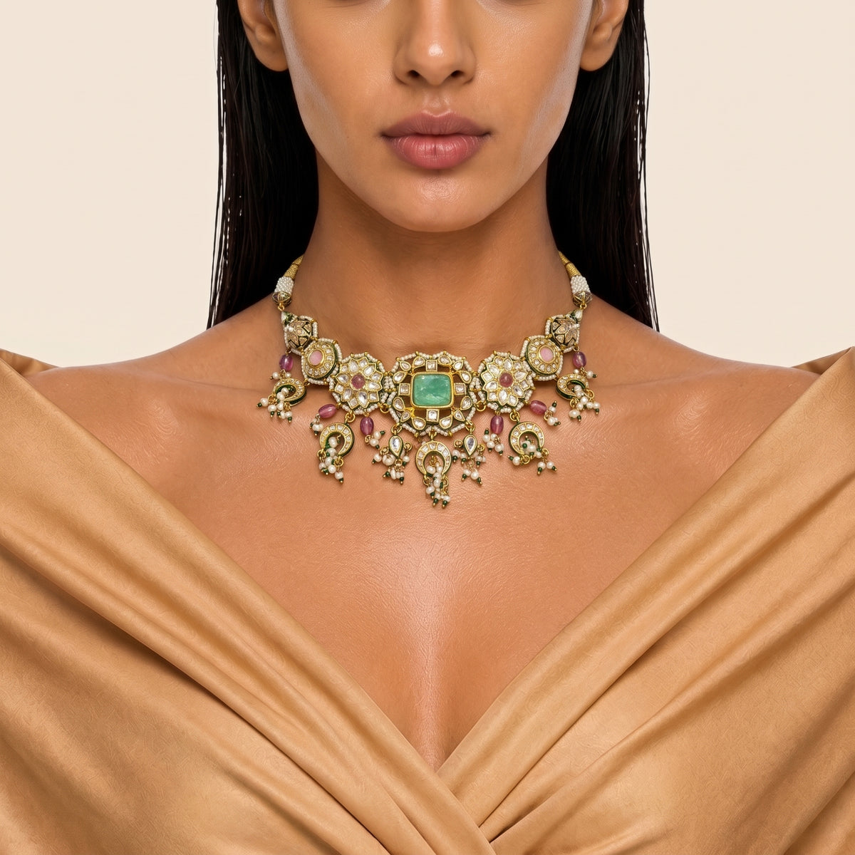 Zaira Emerald Kundan Meenakari Necklace Set