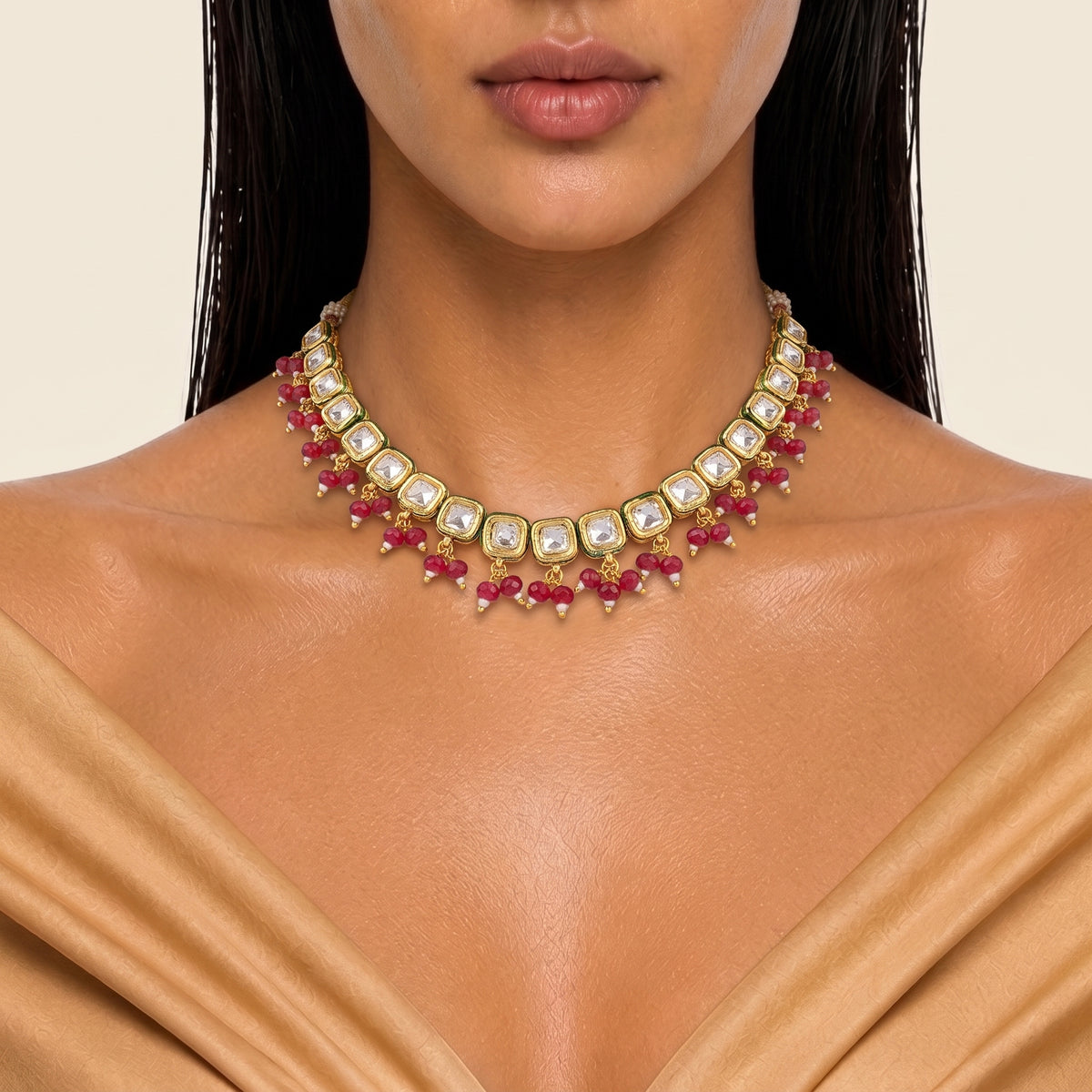Rani Ruby Kundan Classic Necklace Set