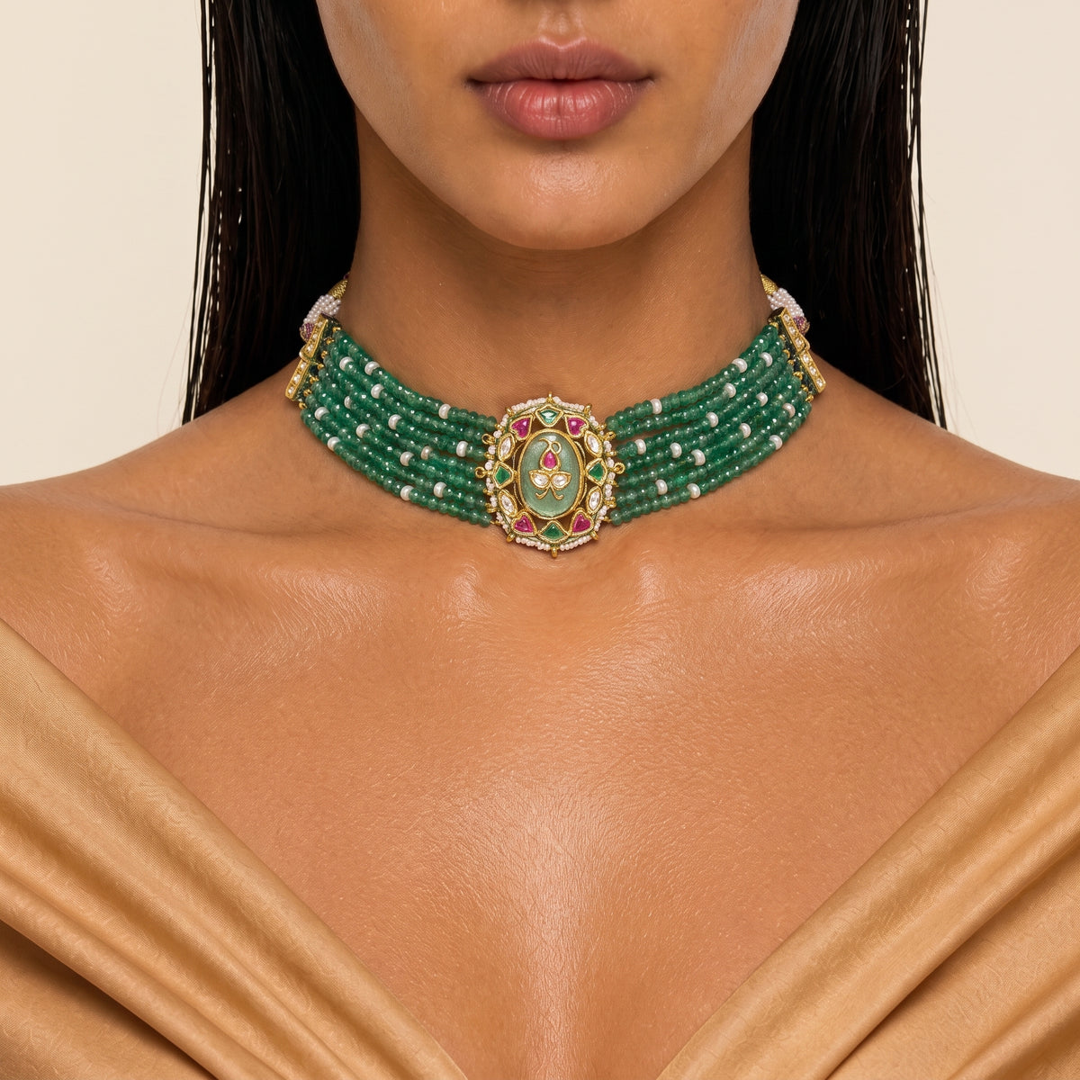Zaira Emerald Meenakari Beaded Choker Set