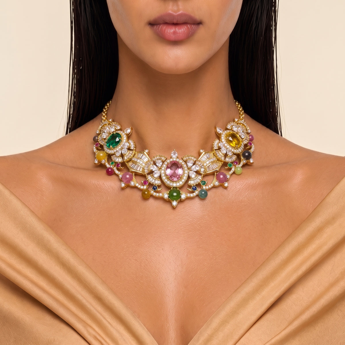 Celestia Multicolour Diamond Statement Choker Set