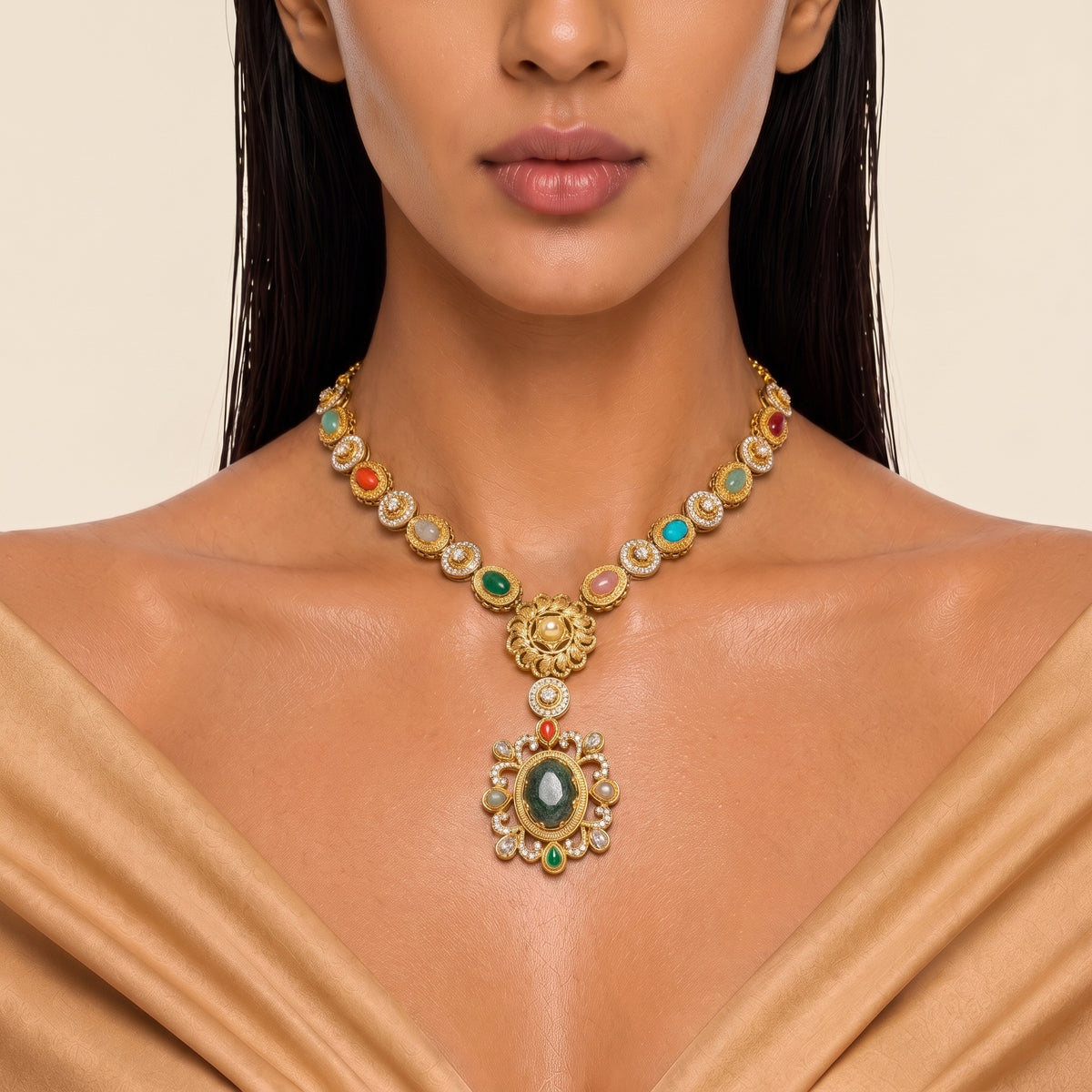 Zariya Multicolour Heritage Pendant Necklace Set