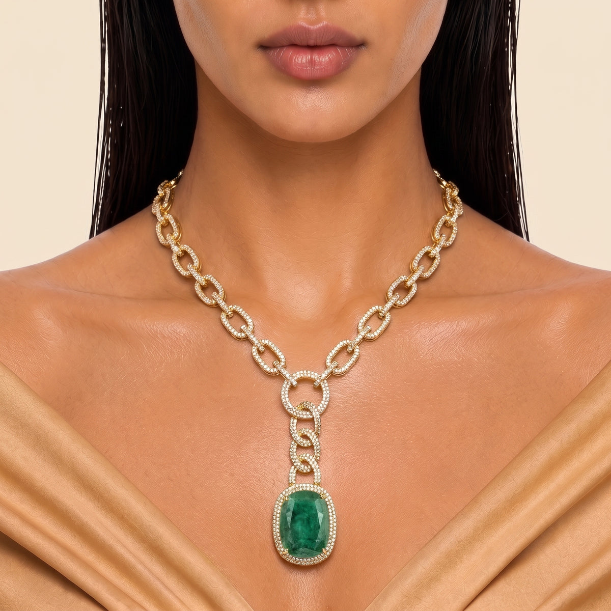 Elara Emerald Diamond Link Necklace Set