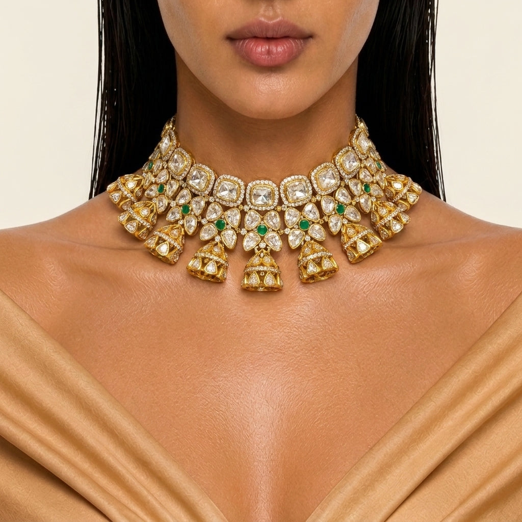 Emerald Kundan Jhumka Heritage Necklace Set