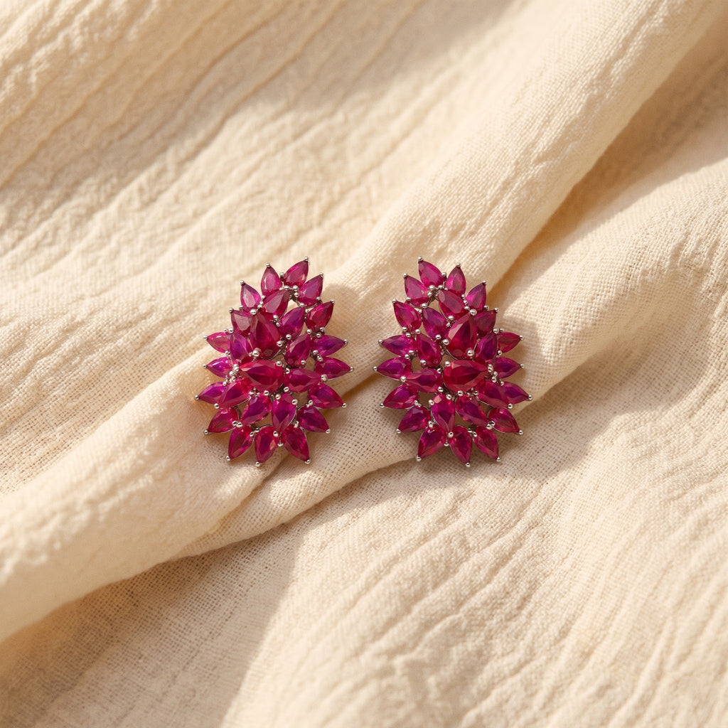 Ruby Blossom Floral Statement Stud Earrings