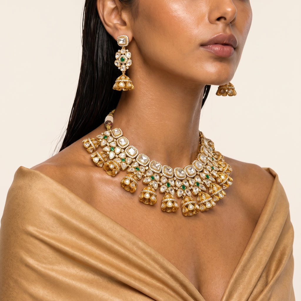 Emerald Kundan Jhumka Heritage Necklace Set