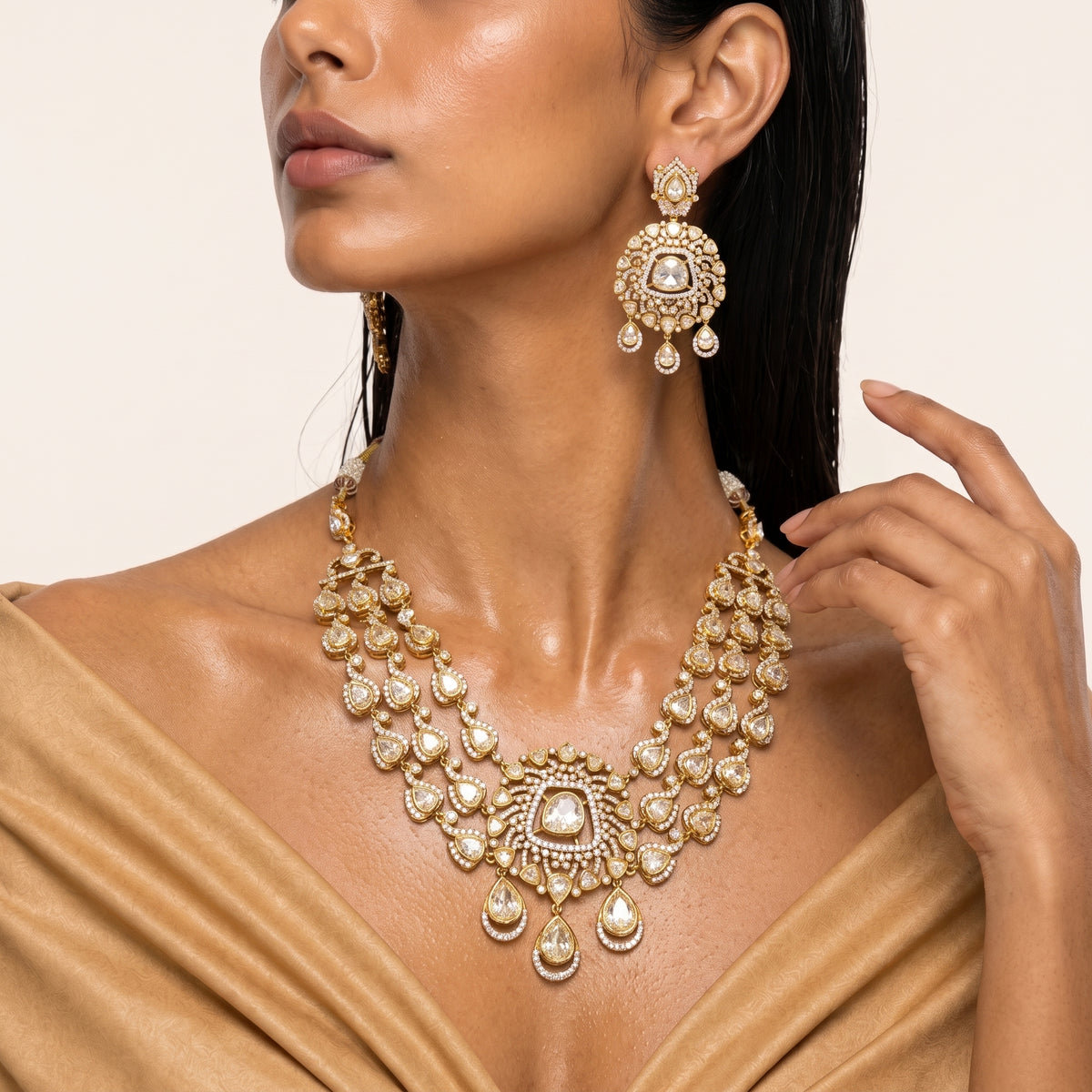 Noor Kundan Polki Layered Necklace Set