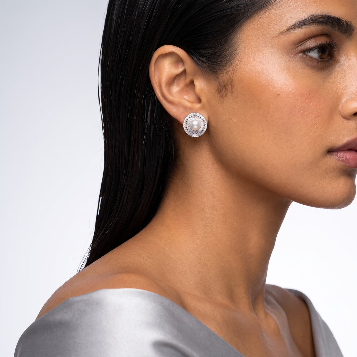 Lumiere Diamond Pearl Halo Stud Earrings