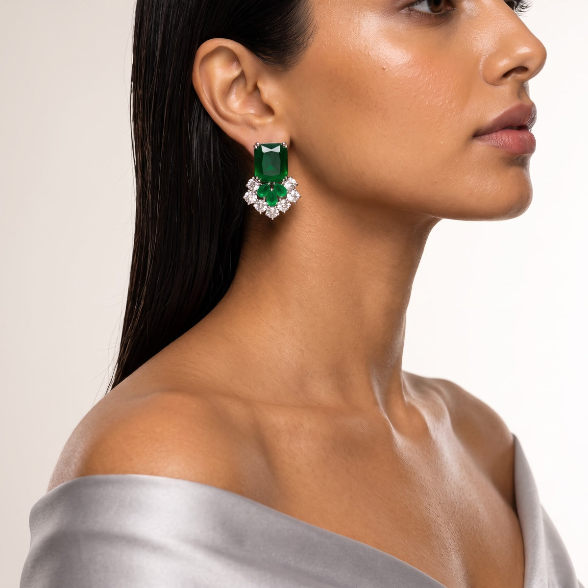 Emerald Royale Floral Diamond Statement Earrings