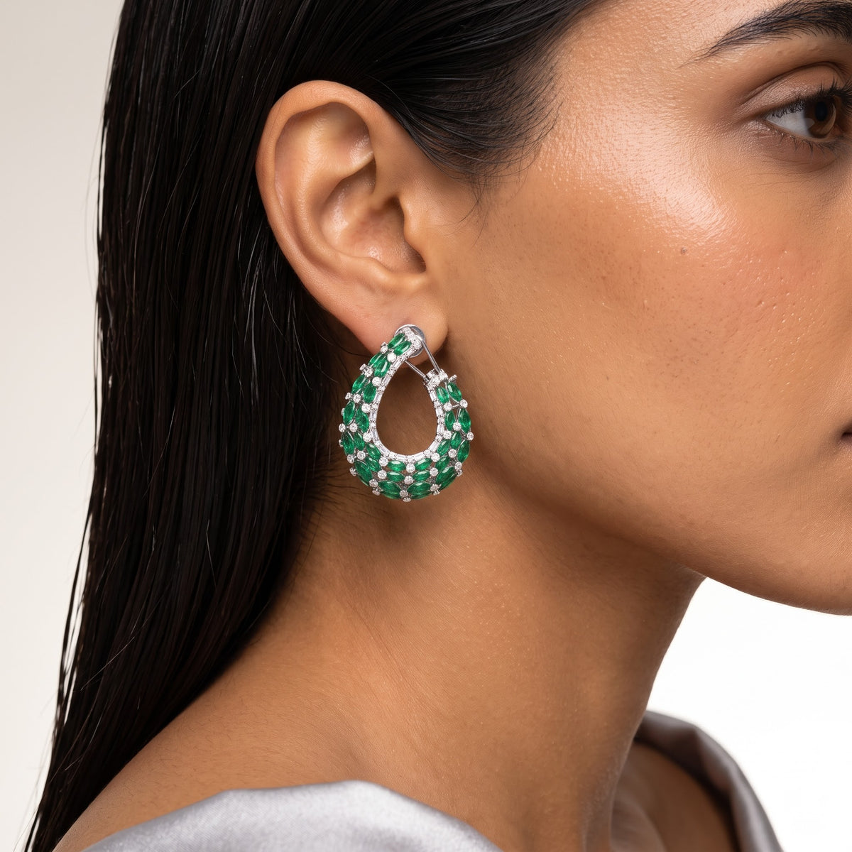 Esmeralda Emerald Diamond Statement Hoop Earrings