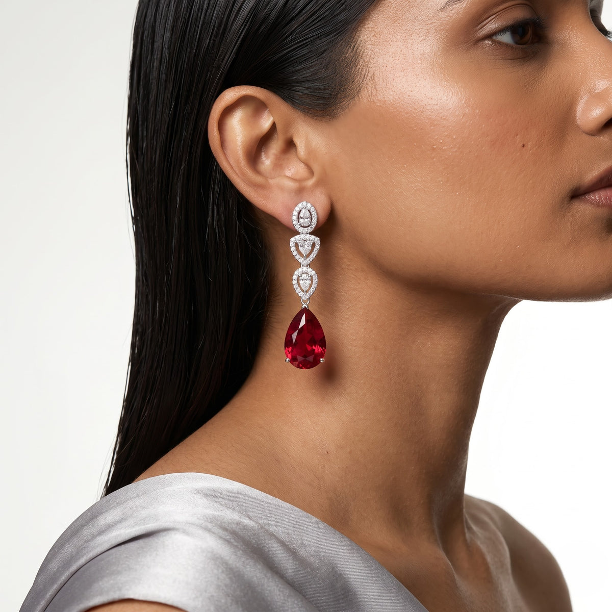 Ruby Royale Diamond Teardrop Earrings