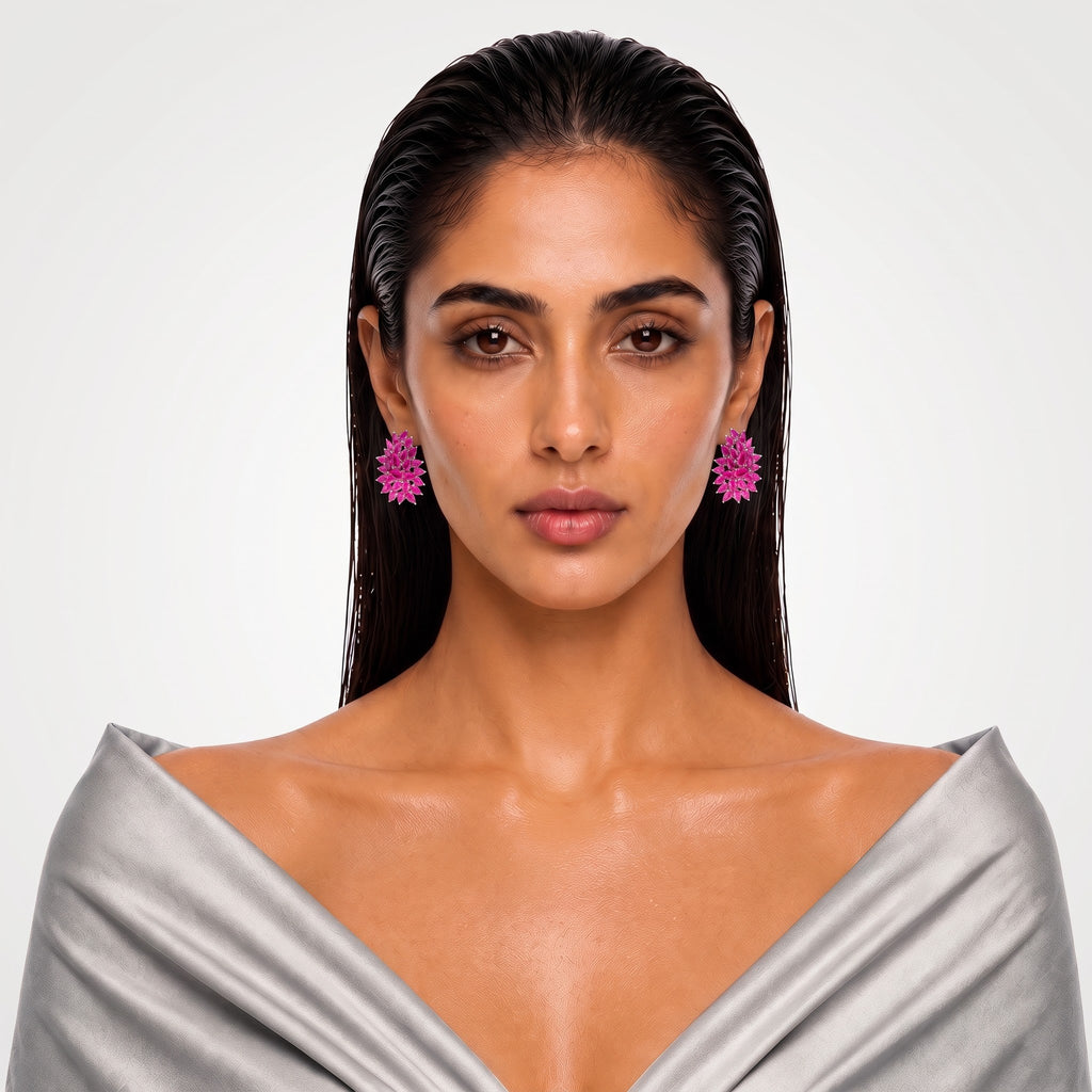 Ruby Blossom Floral Statement Stud Earrings
