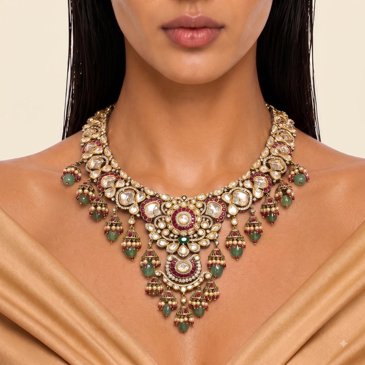 Rajvi Ruby Kundan Jhumka Bridal Necklace Set
