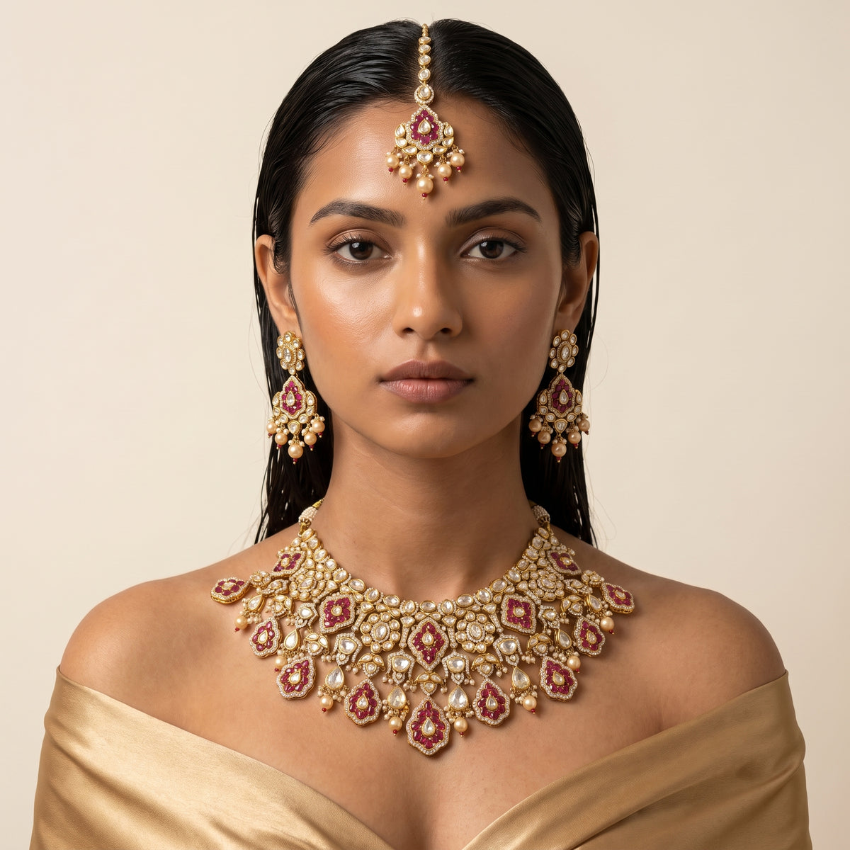 Raniya Ruby Kundan Pearl Bridal Necklace Set