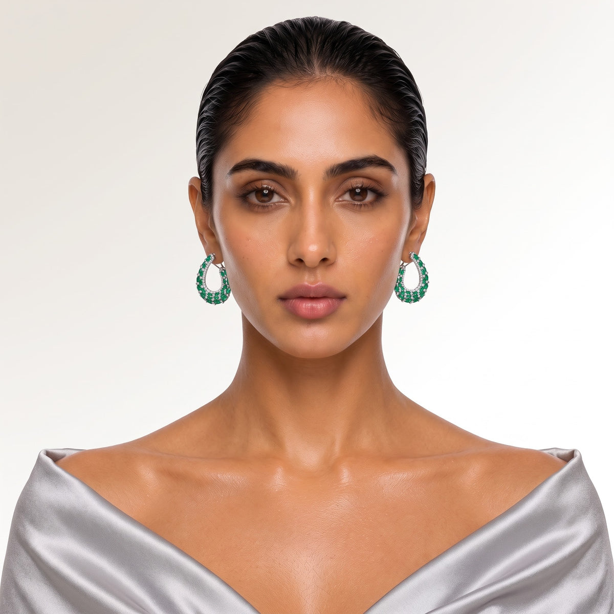 Esmeralda Emerald Diamond Statement Hoop Earrings