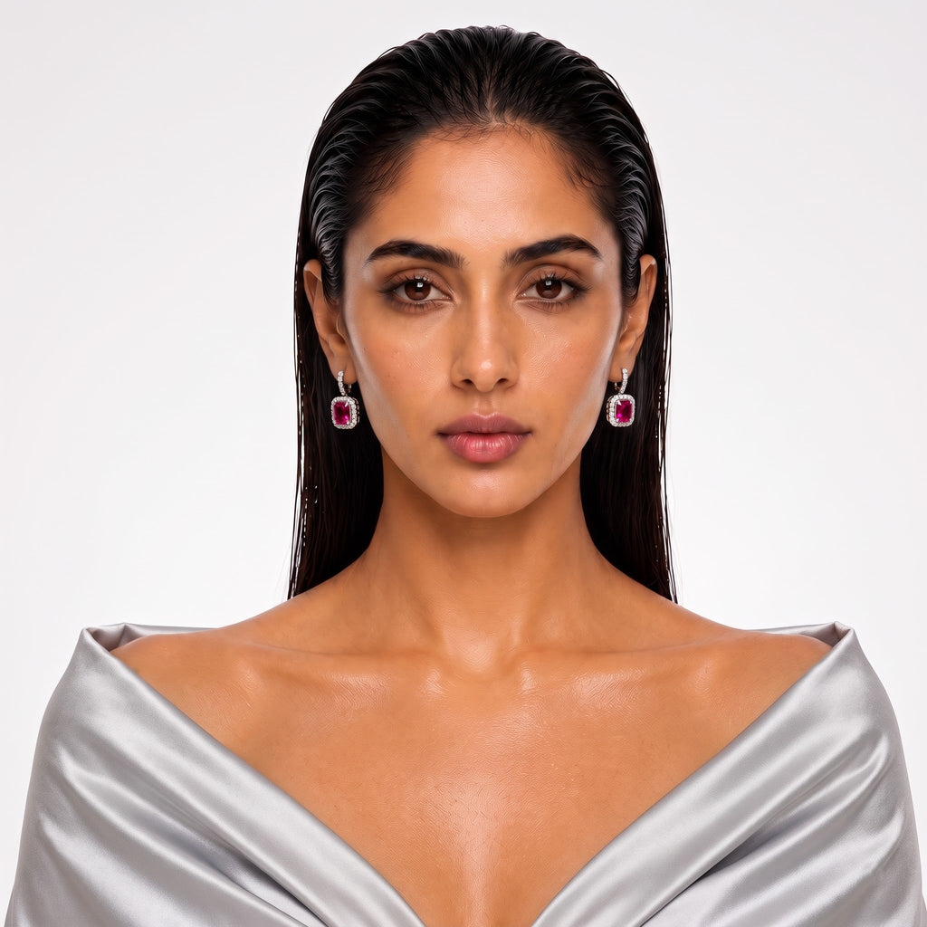 Ruby Radiance Diamond Halo Stud Earrings