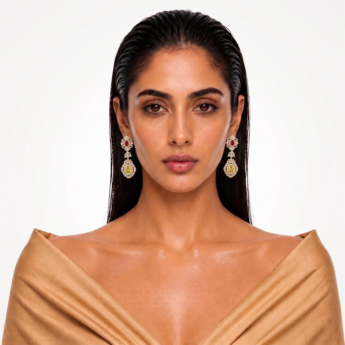 Royal Ruby Citrine Heritage Statement Earrings