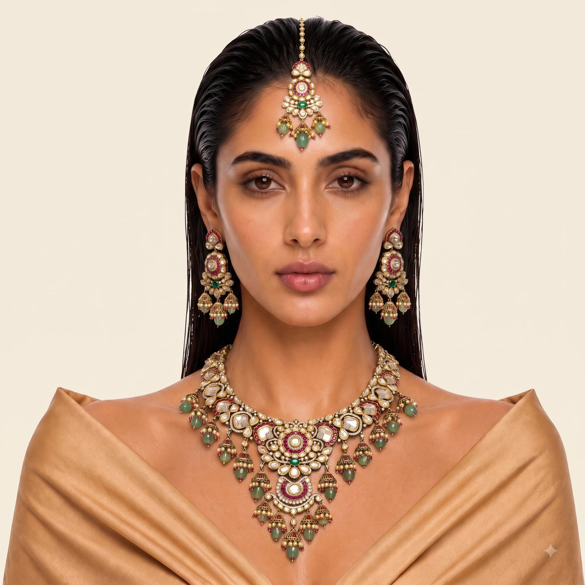 Rajvi Ruby Kundan Jhumka Bridal Necklace Set