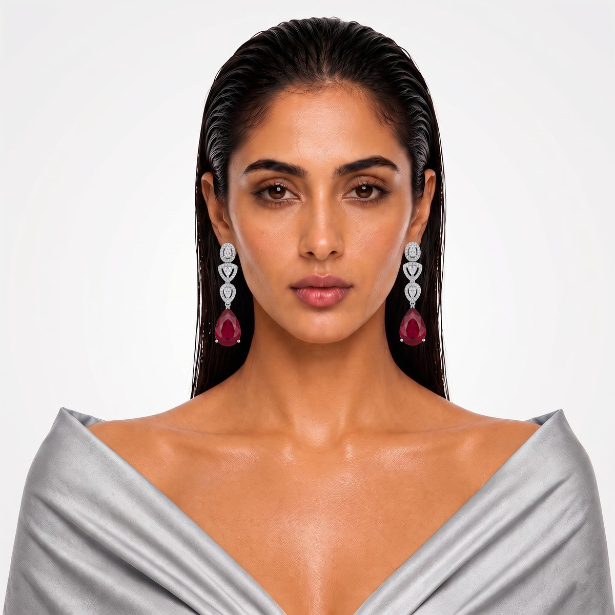 Ruby Royale Diamond Teardrop Earrings