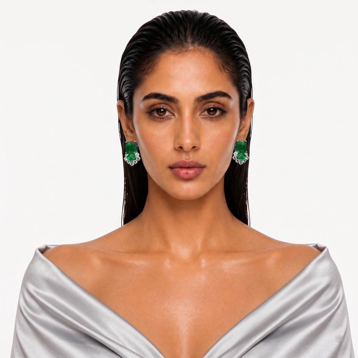 Emerald Royale Floral Diamond Statement Earrings