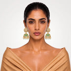 Emerald Meenakari Kundan Pearl Jhumka Earrings