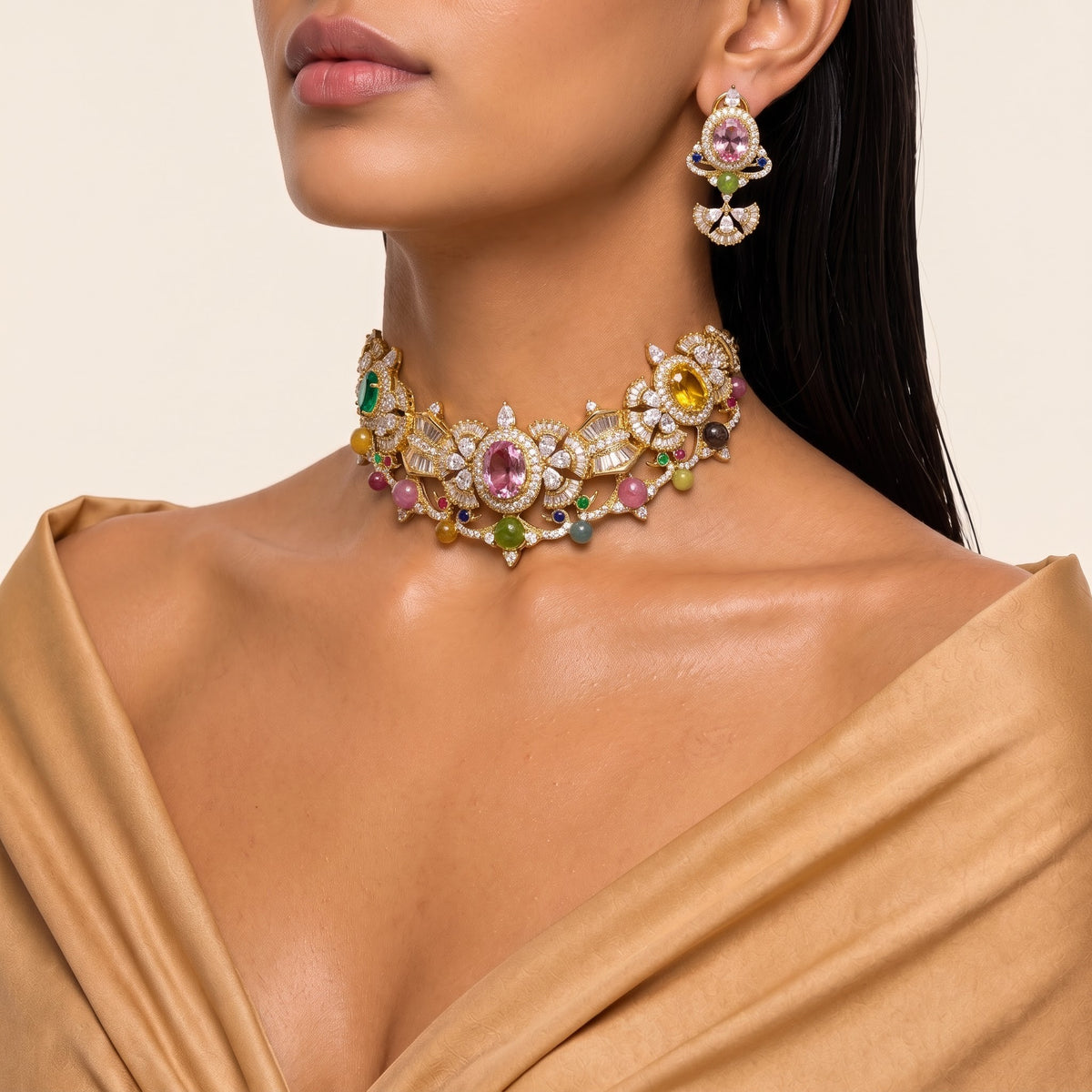 Celestia Multicolour Diamond Statement Choker Set