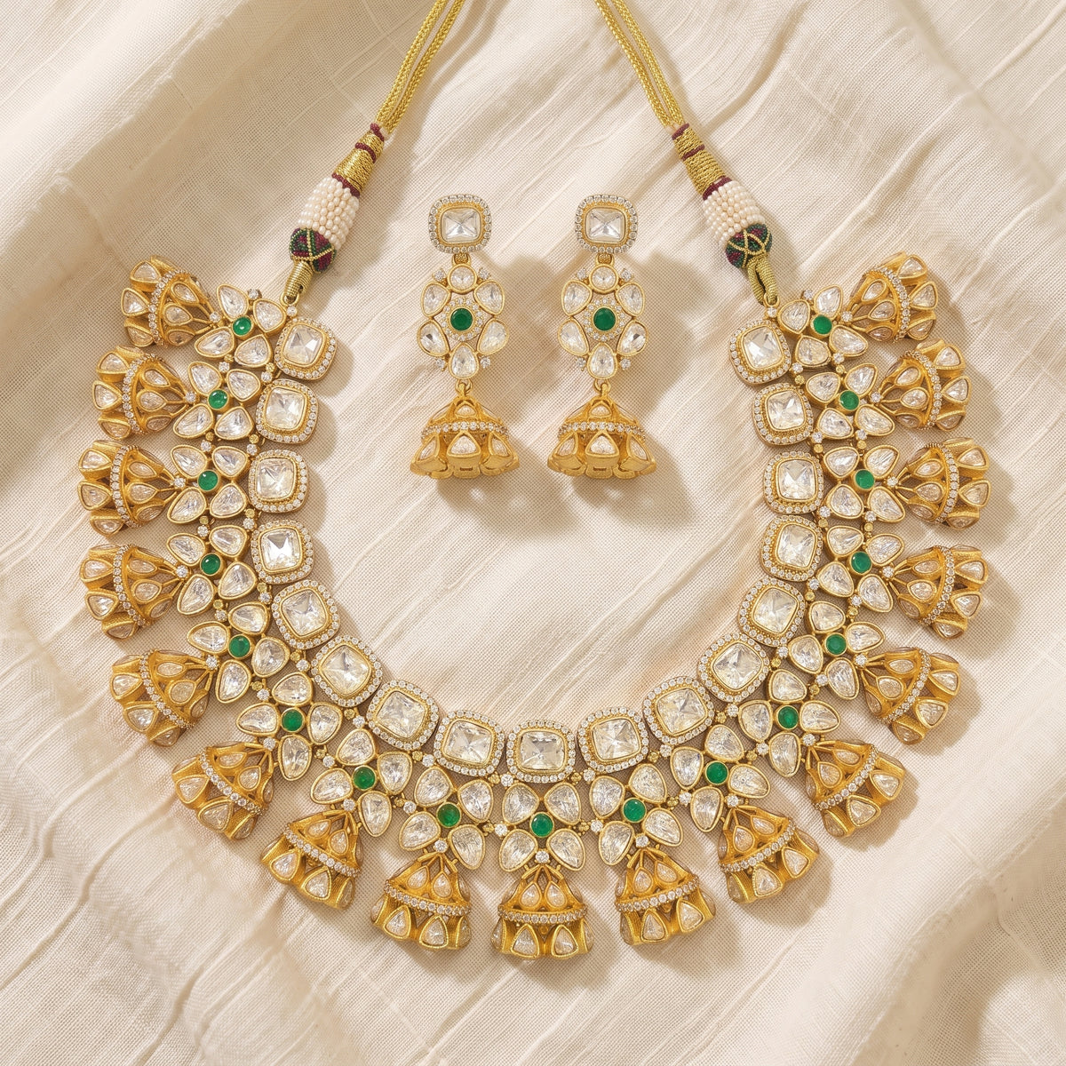 Emerald Kundan Jhumka Heritage Necklace Set