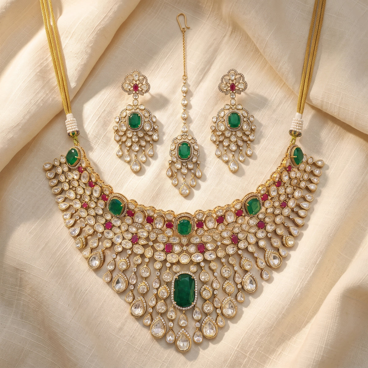 Maharani Emerald Kundan Bridal Necklace Set