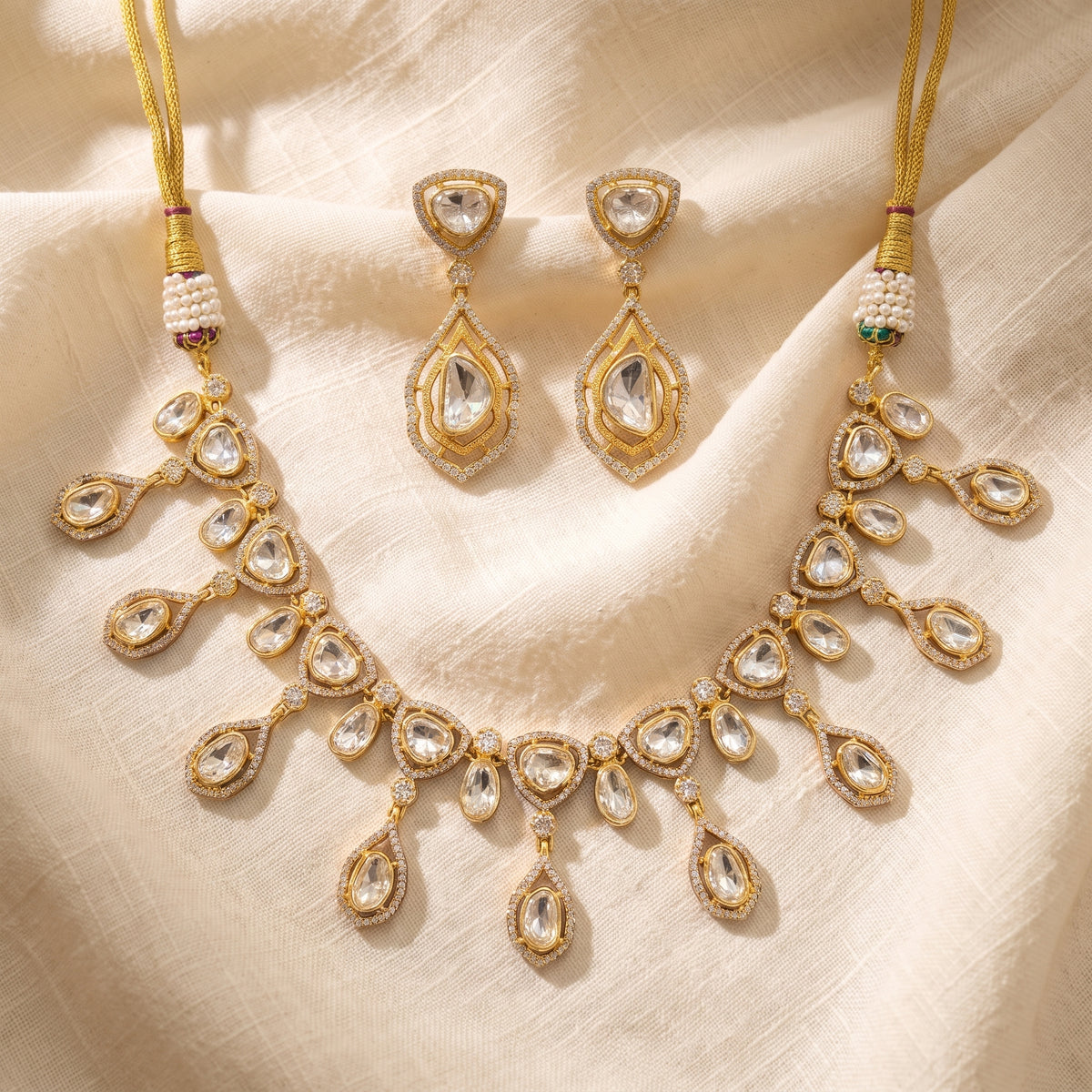 Aira Polki Teardrop Necklace Set