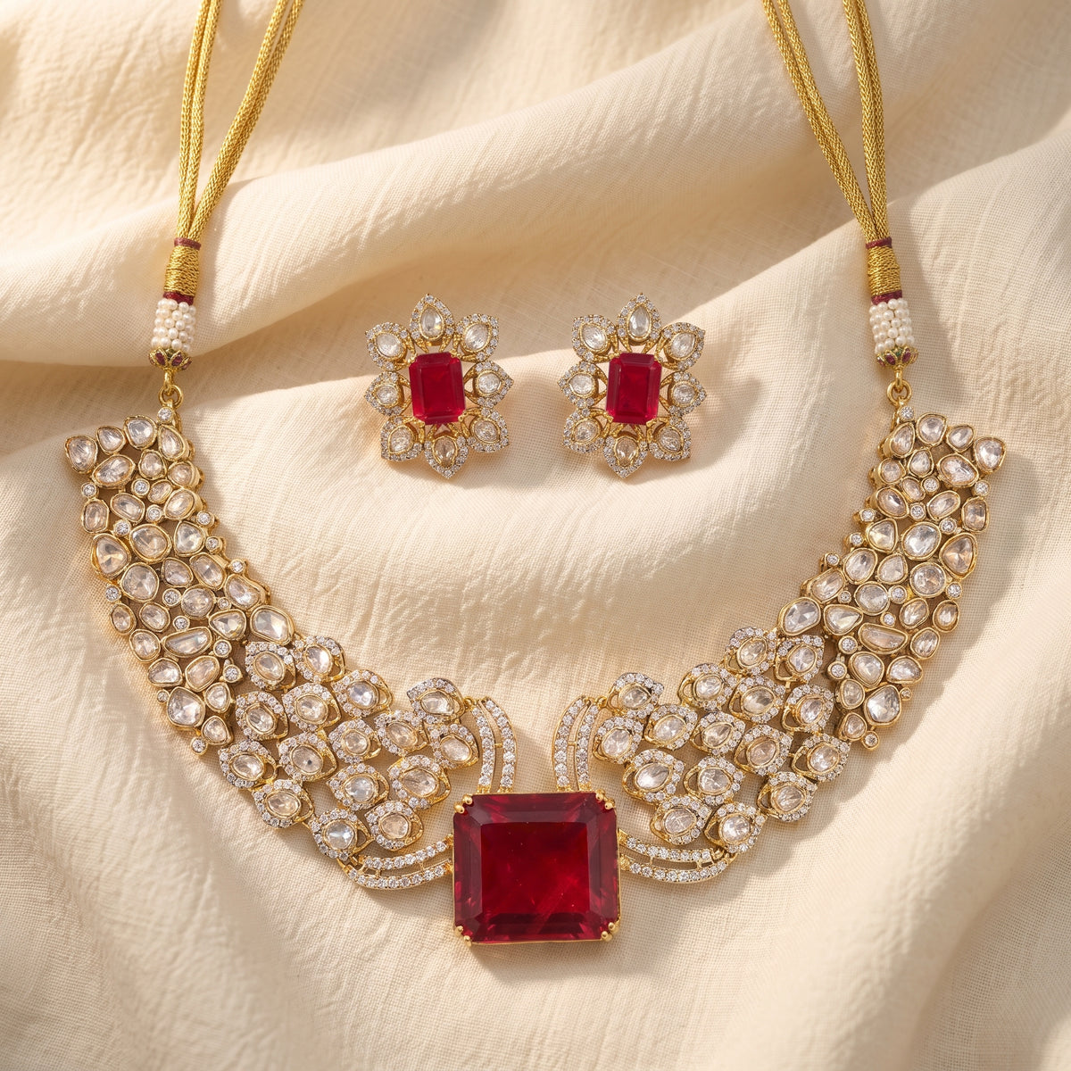 Rubina Ruby Diamond Statement Necklace Set
