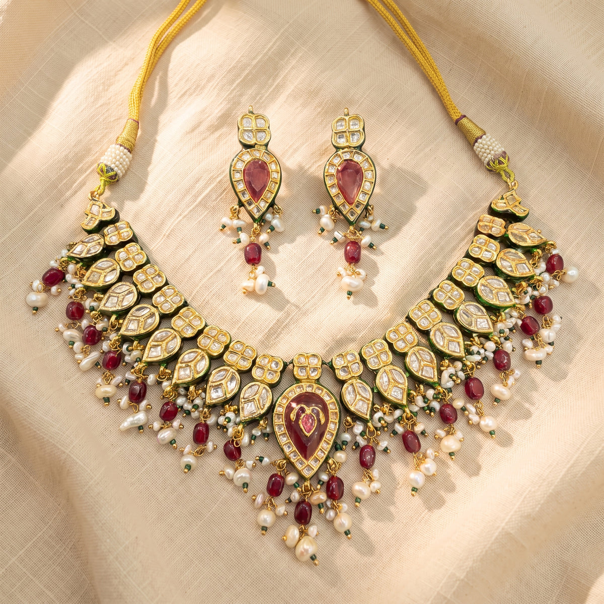 Gulnaar Kundan Meenakari Pearl Necklace Set
