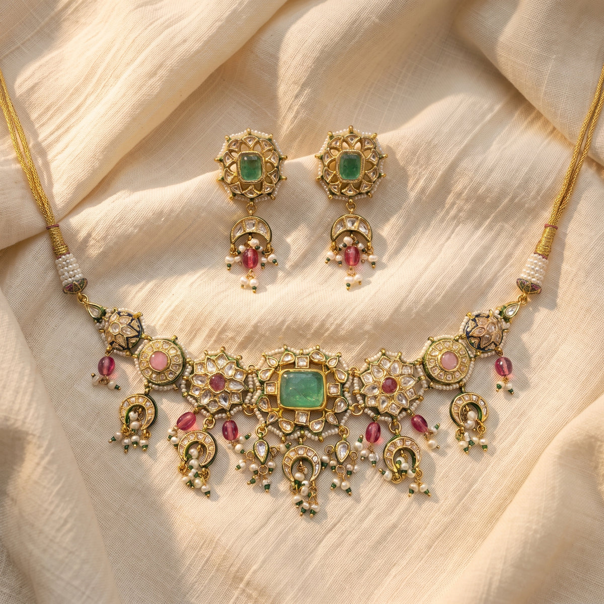 Zaira Emerald Kundan Meenakari Necklace Set