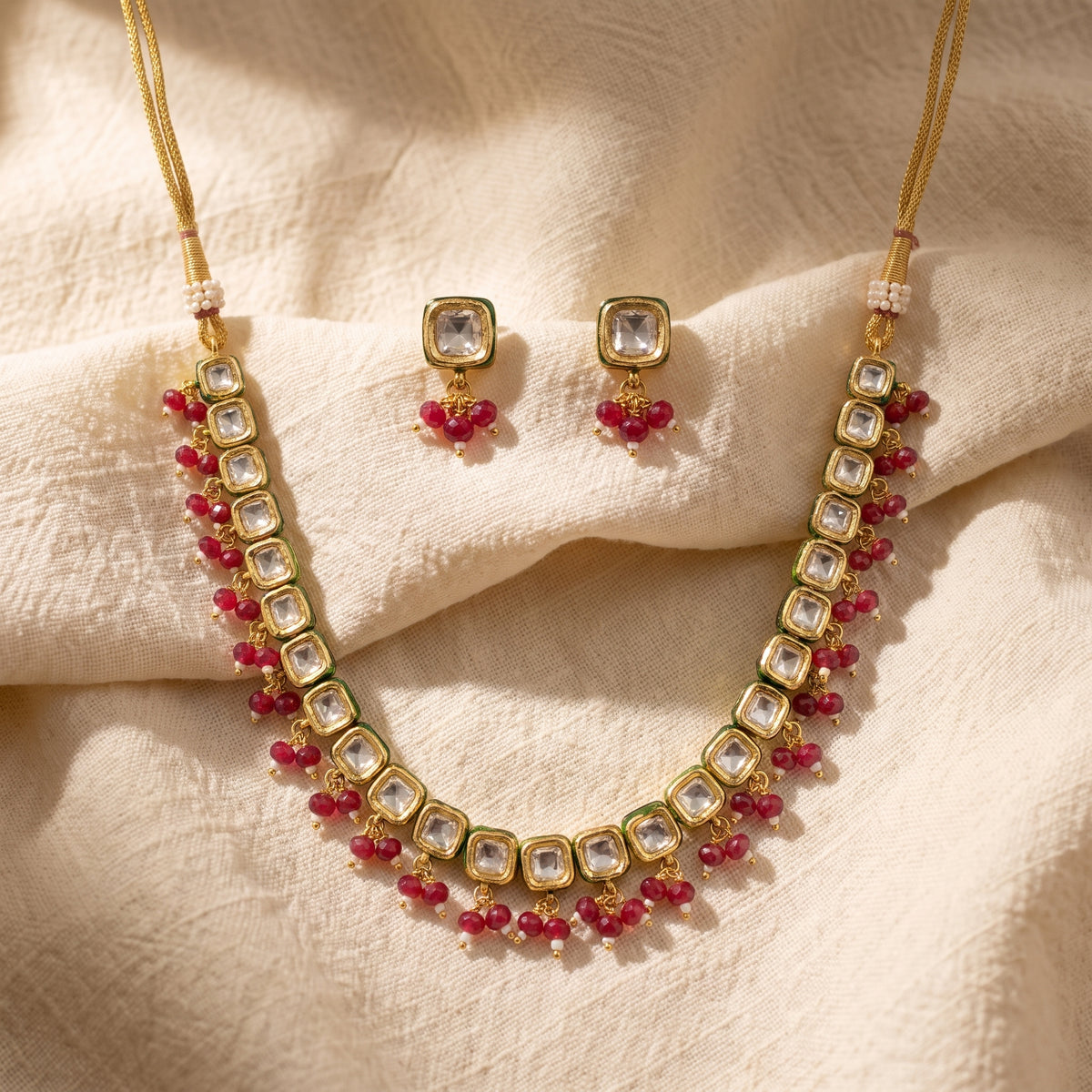 Rani Ruby Kundan Classic Necklace Set
