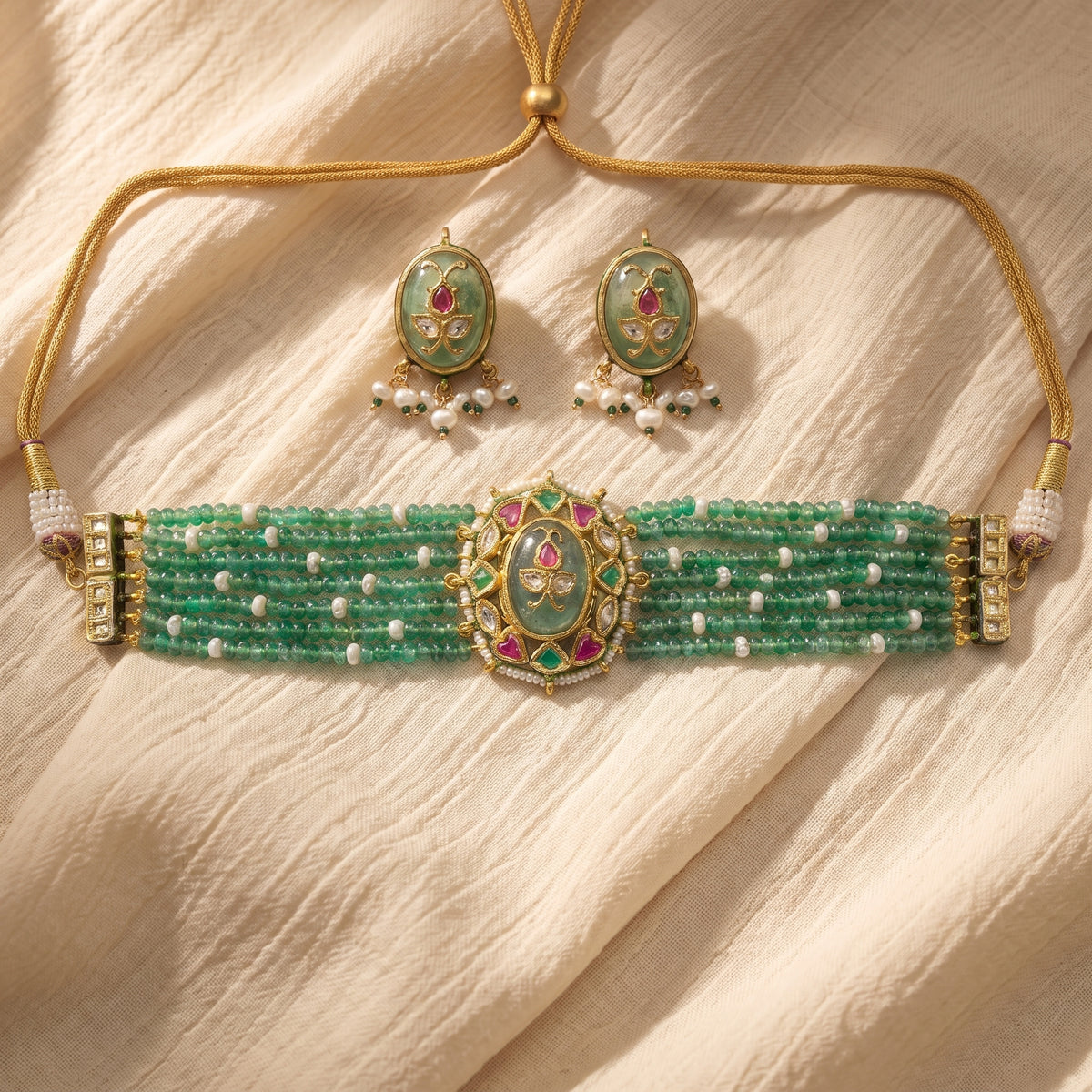 Zaira Emerald Meenakari Beaded Choker Set