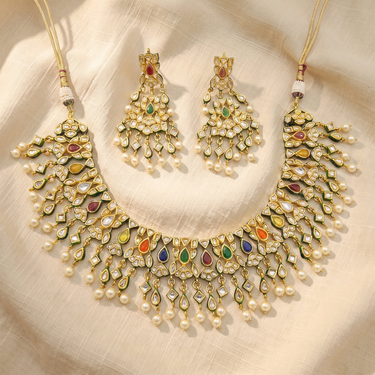 Aabha Navratna Kundan Pearl Choker Set