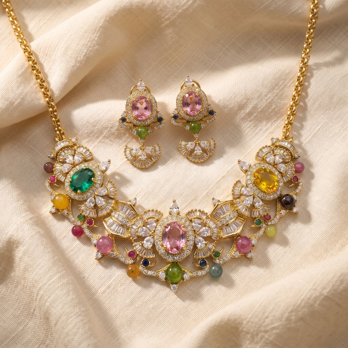 Celestia Multicolour Diamond Statement Choker Set
