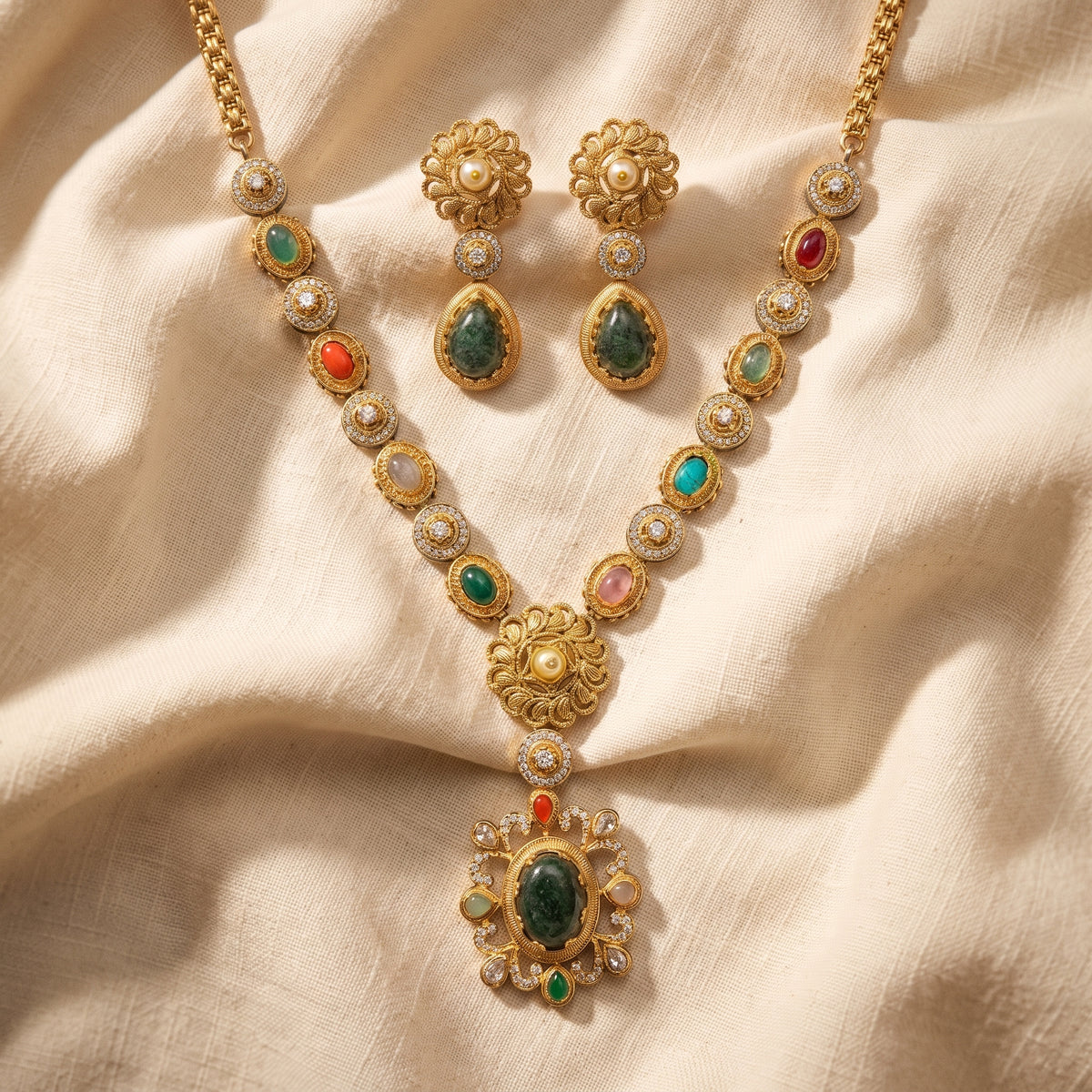 Zariya Multicolour Heritage Pendant Necklace Set