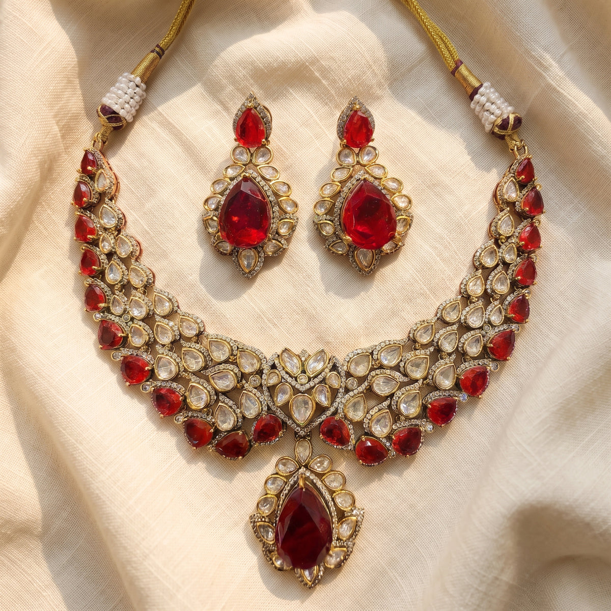 Ruvika Ruby Kundan Statement Necklace Set