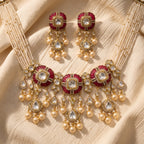 Rani Ruby Kundan Pearl Cascade Necklace Set