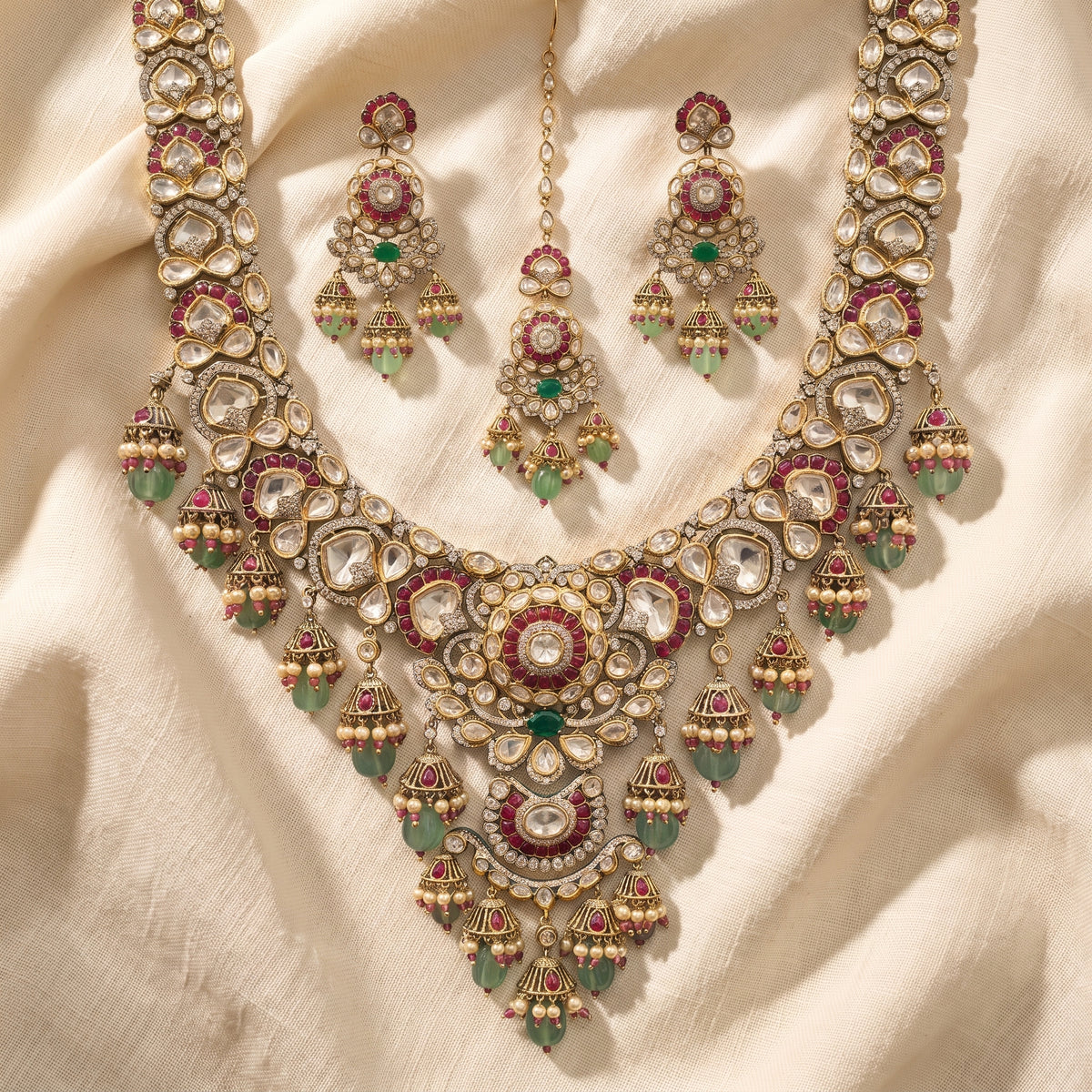 Rajvi Ruby Kundan Jhumka Bridal Necklace Set