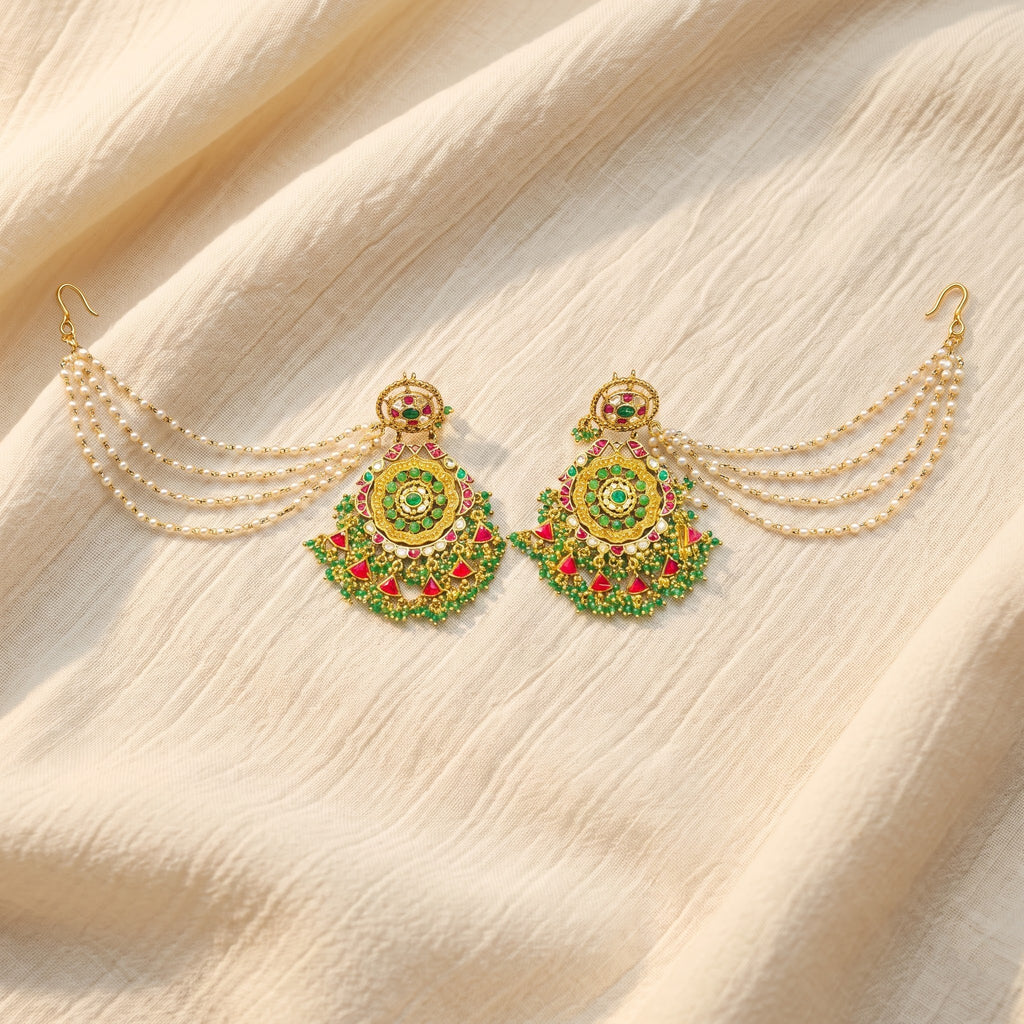 Royal Emerald Ruby Kundan Pearl Sahara Earrings