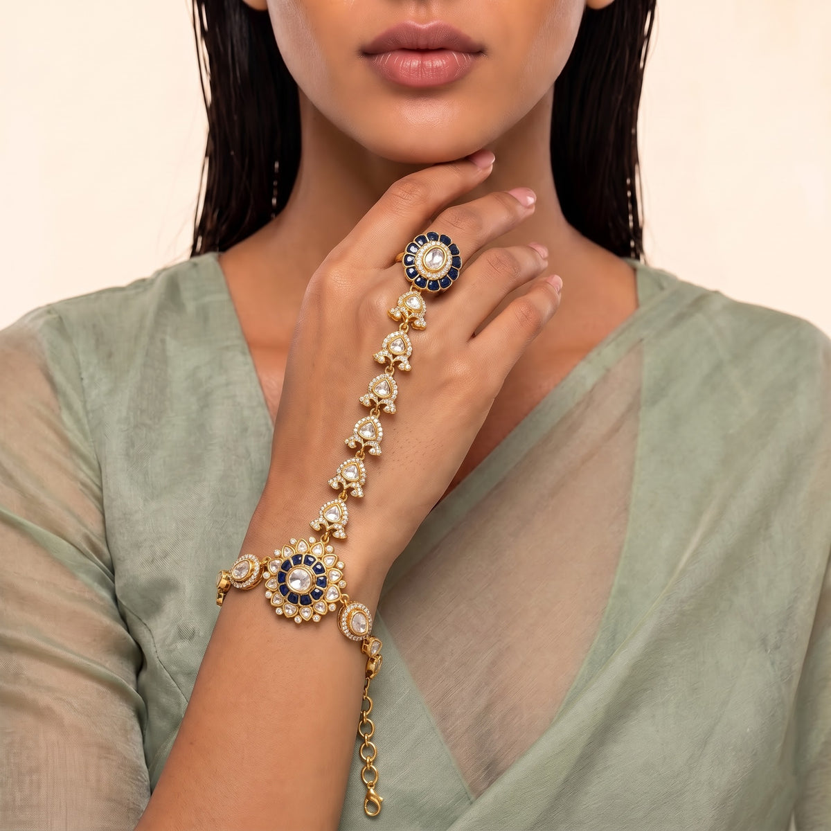 Neelam Kundan Teardrop Hathphool