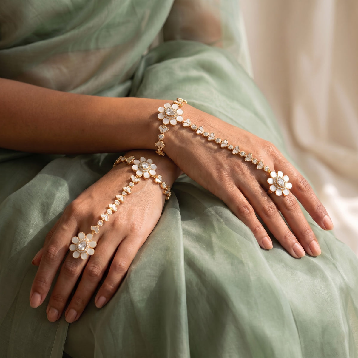 Ivory Blossom Kundan Hathphool