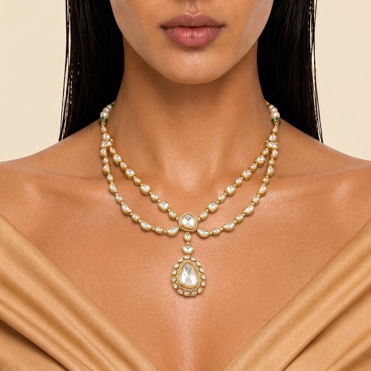 Aabha Kundan Teardrop Necklace Set
