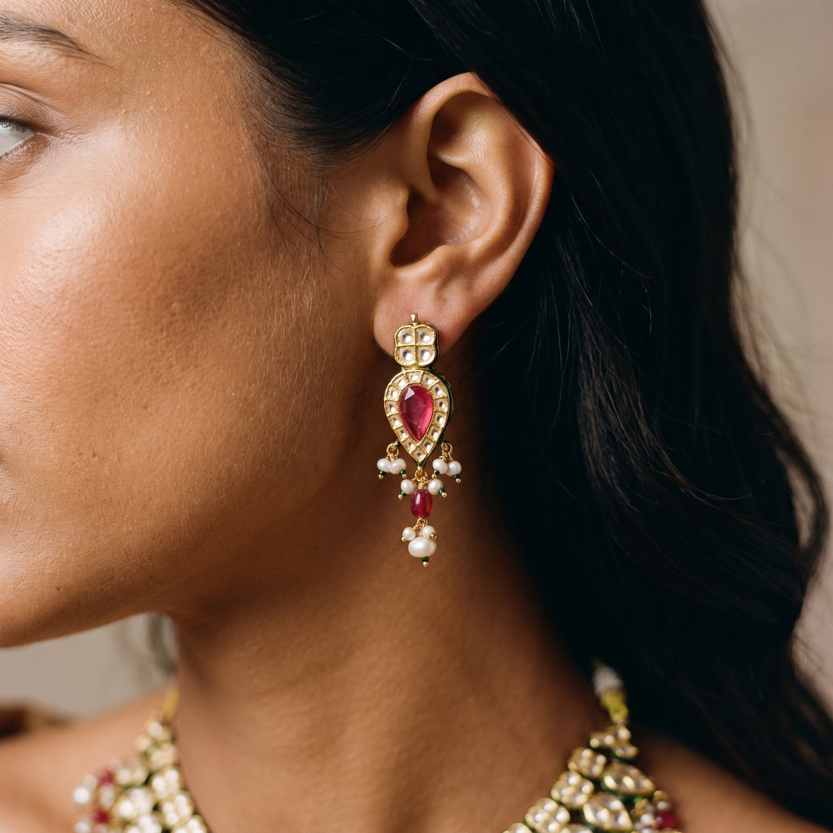 Gulnaar Kundan Meenakari Pearl Necklace Set