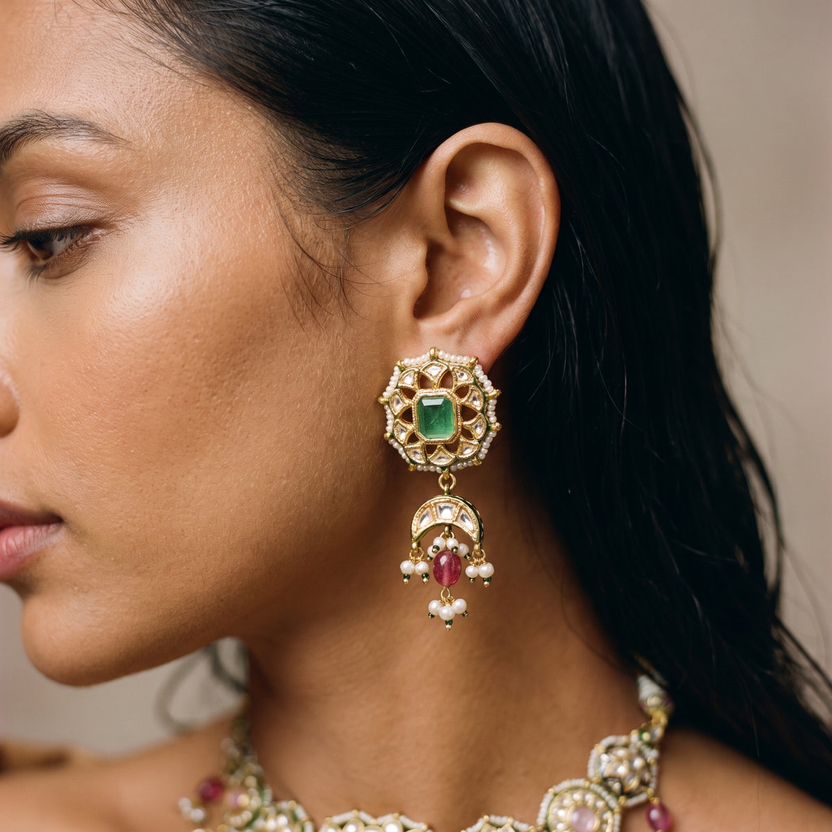 Zaira Emerald Kundan Meenakari Necklace Set
