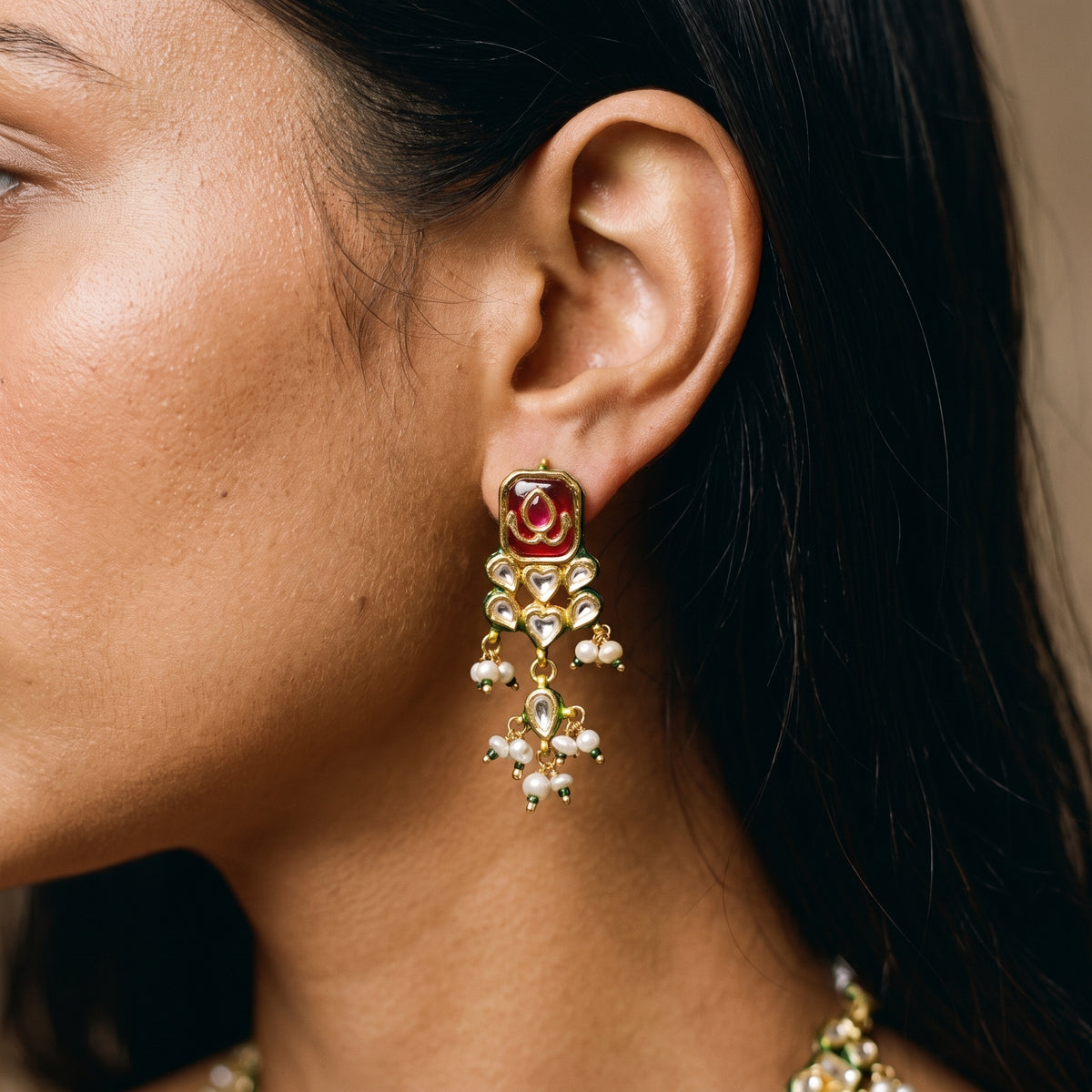Ruhani Navratna Kundan Pearl Necklace Set